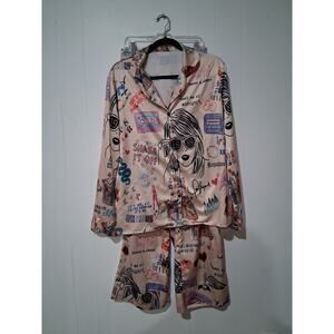 Taylor Swift Silky Satin Graphic Print Pajamas Set Eras Tour Size Large